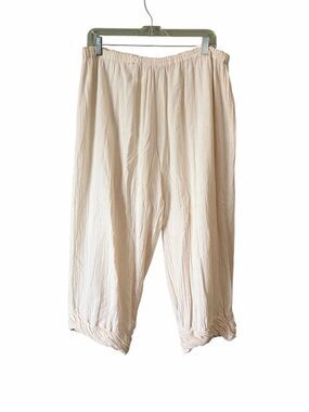 Oh My Gauze 100% Cotton Ivory Off White Pull On Flowy Cropped Pants Sz 3 XXL